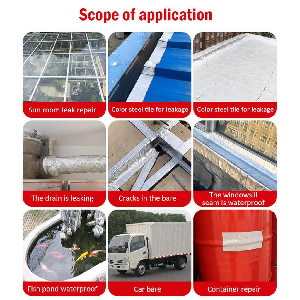 Waterproof Aluminium Rubber Tape for Leakage Repair, Hot & Cold Temperature Aluminium Foil Tape, Perfect for Sealing Roof & Water Leakage (5 Mtr) 5x5 Waterproof Aluminium Rubber Tape for Leakage Repair, Hot & Cold Temperature Aluminium Foil Tape, Perfect for Sealing Roof & Water Leakage (5 Mtr) 5x5